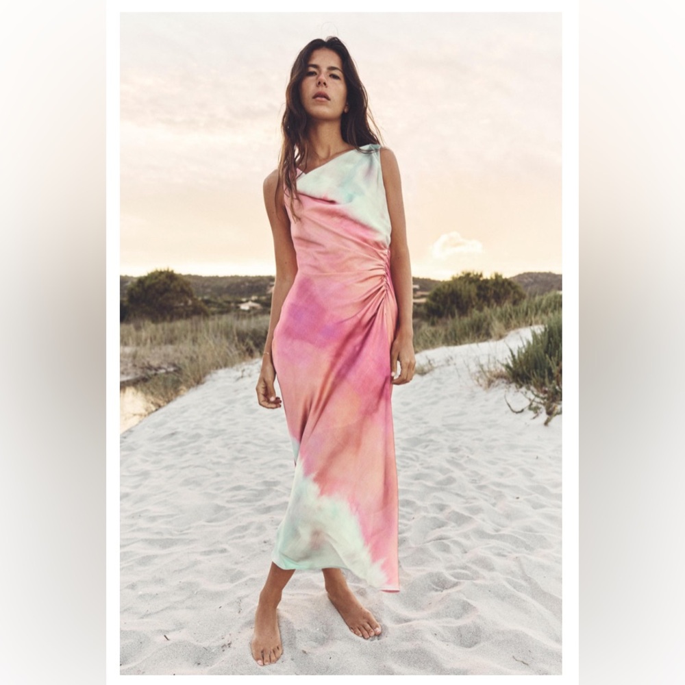 Sold Out- ZARA Tie Dye Print Satin Midi Dress